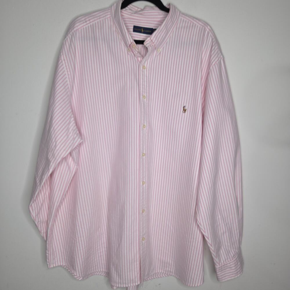 Ralph Lauren Shirt Mens 3XB Pink White Stripe Oxford Button Down Classic Fit